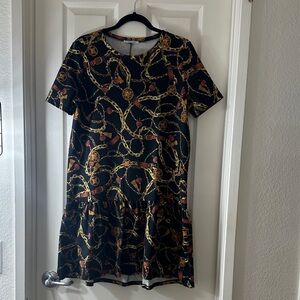 Zara Black Dress with Gold and Brown Chain Print